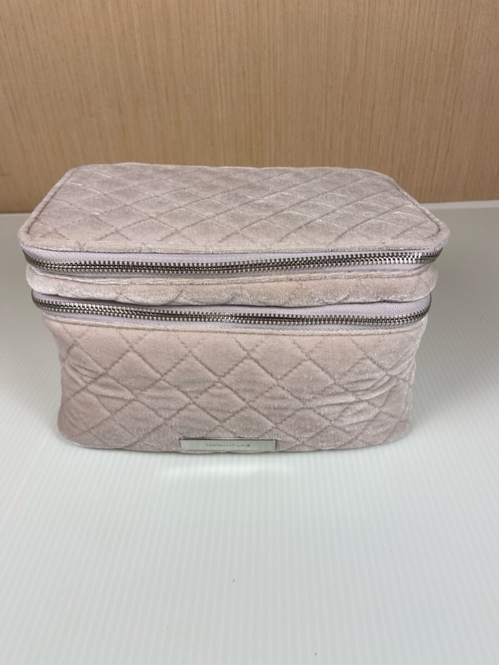Tartan + Twine Velvet Makeup Train Case/Organizer Blush Pink Double Zip